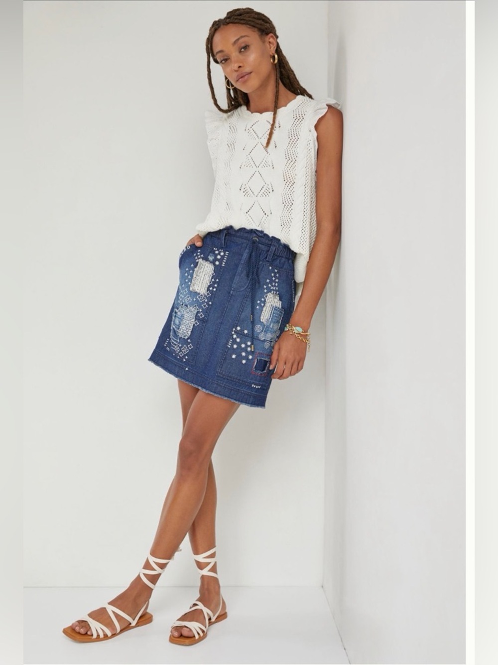 ANTHROPOLOGIE PILCRO Patchwork Denim Mini Skirt M - Picture 2 of 16